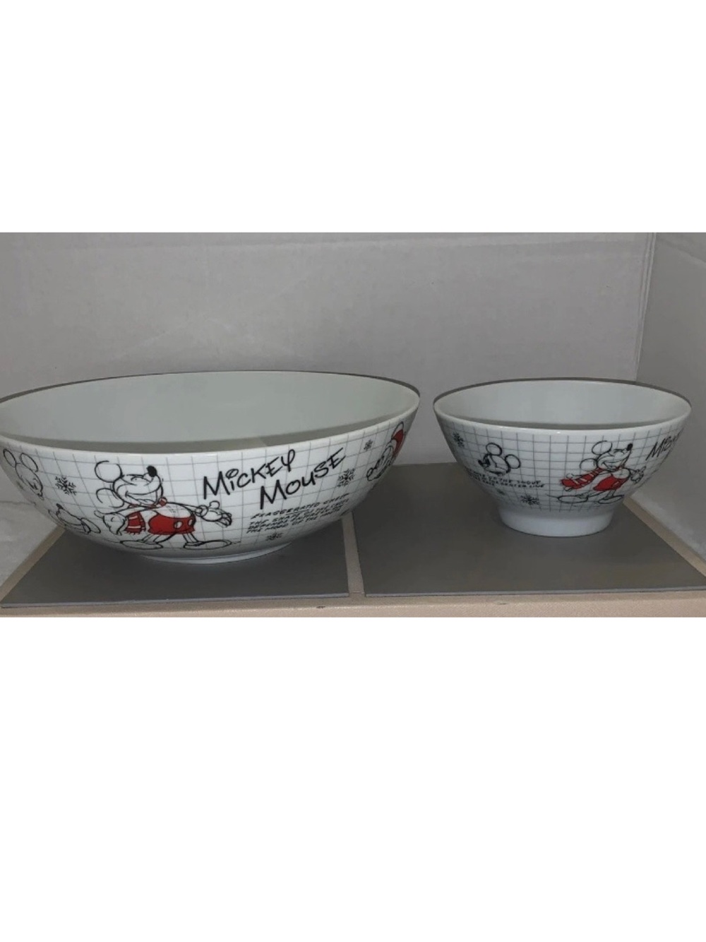 NEW Disney Christmas Holiday Sketchbook Santa Mickey Mouse Large & Small Bowls